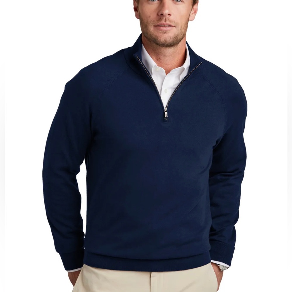 💥Brooks Brothers Men’s L Cotton 1/4 Zip Pullover in Navy